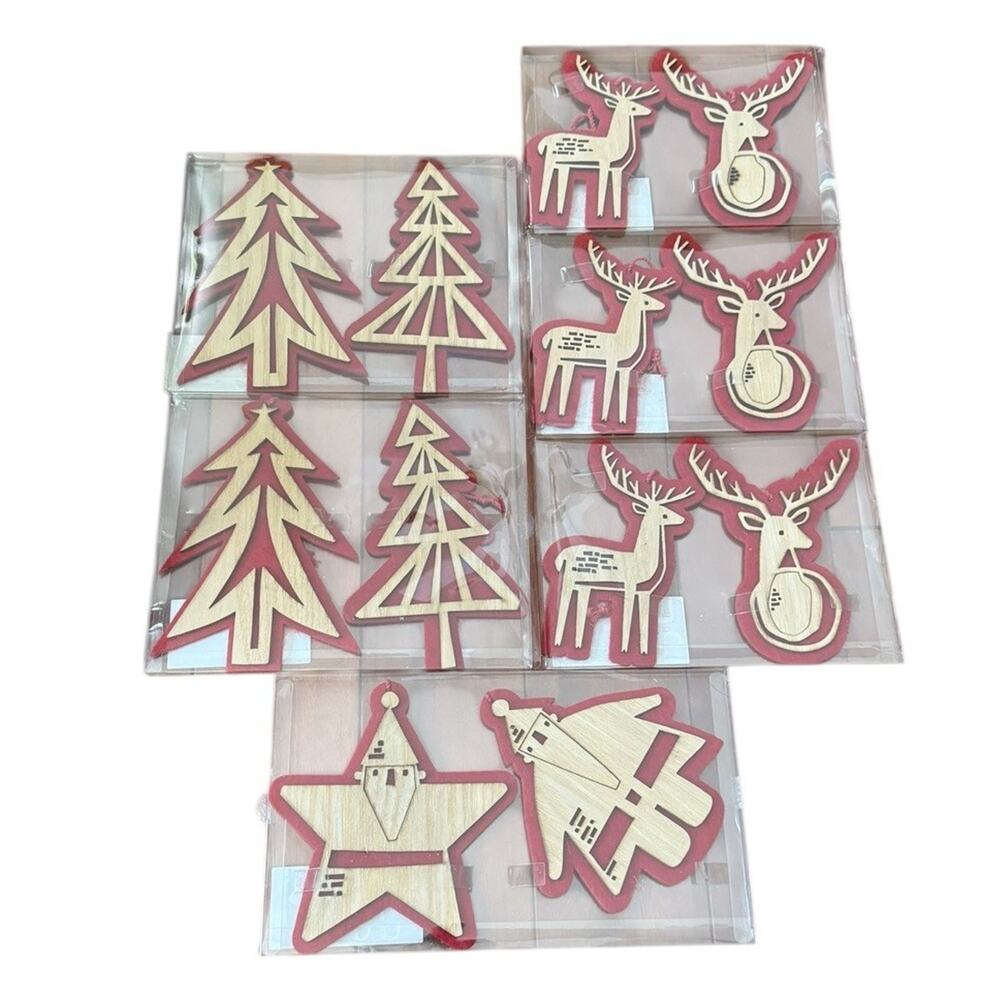 Christmas Holiday Northern Horizons Ornaments (12) Wooden Reindeer Tree Santa